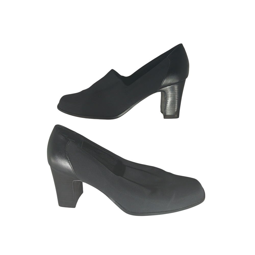 Worthington Block Heel Pumps 10M Black Square Toe Professional Office Classic